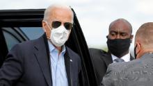 Democratic presidential nominee  Joe Biden prepares to board a plane to Grand Rapids, Michigan, at New Castle County Airport October 2, 2020 in New Castle, Delaware. Biden tested negative for the coronavirus this morning after getting the news that U.S. President Donald Trump and first lady Melania Trump tested positive for COVID-19. 