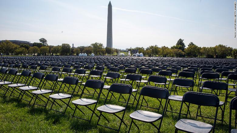 Covid-19 survivors set up 20,000 empty chairs near the White House to remember the more than 200,000 coronavirus victims