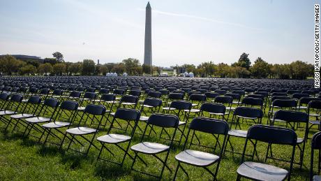 Covid Survivors for Change, a network of coronavirus survivors and victims&#39; families, set up 20,000 empty chairs on the lawn facing the White House to represent the 200,000 people who&#39;ve died from coronavirus in the US. 
