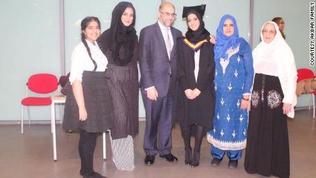 The Akbar family, pictured in December 2016 at Asma Akbar&#39;s graduation ceremony. From left to right are Farah, Sehrish, Rabnawaz, Asma, Zaida and Zriath. Most of the family live together in Manchester.