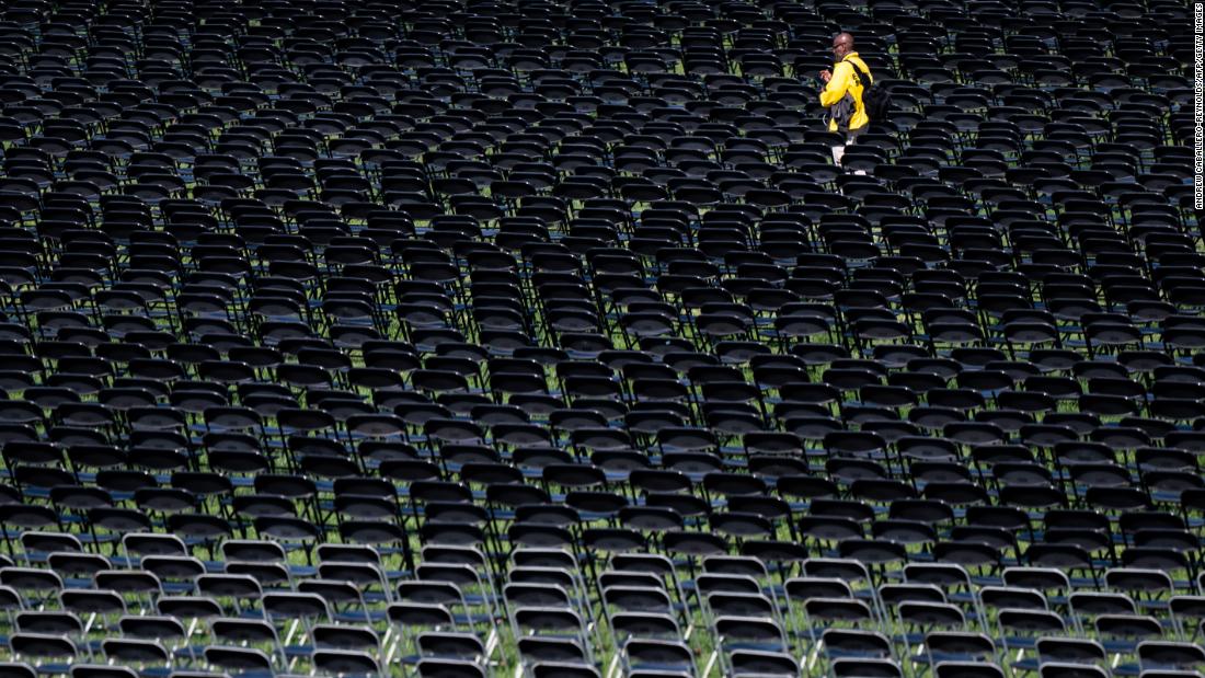 Empty chairs &lt;a href=&quot;http://www.cnn.com/2020/10/05/us/covid-national-remembrance-empty-chairs-trnd/index.html&quot; target=&quot;_blank&quot;&gt;are displayed near the White House&lt;/a&gt; to represent the American lives lost to Covid-19.