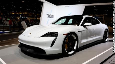 A 2020 Porsche Taycan Turbo S is on display at the 112th Annual Chicago Auto Show on February 7, 2020.