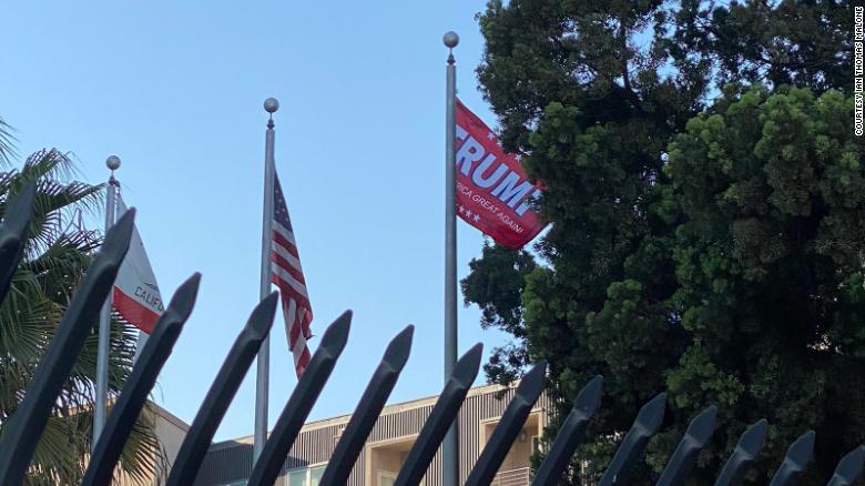 An unauthorized Trump campaign flag was found in front of a California police department, prompting an investigation