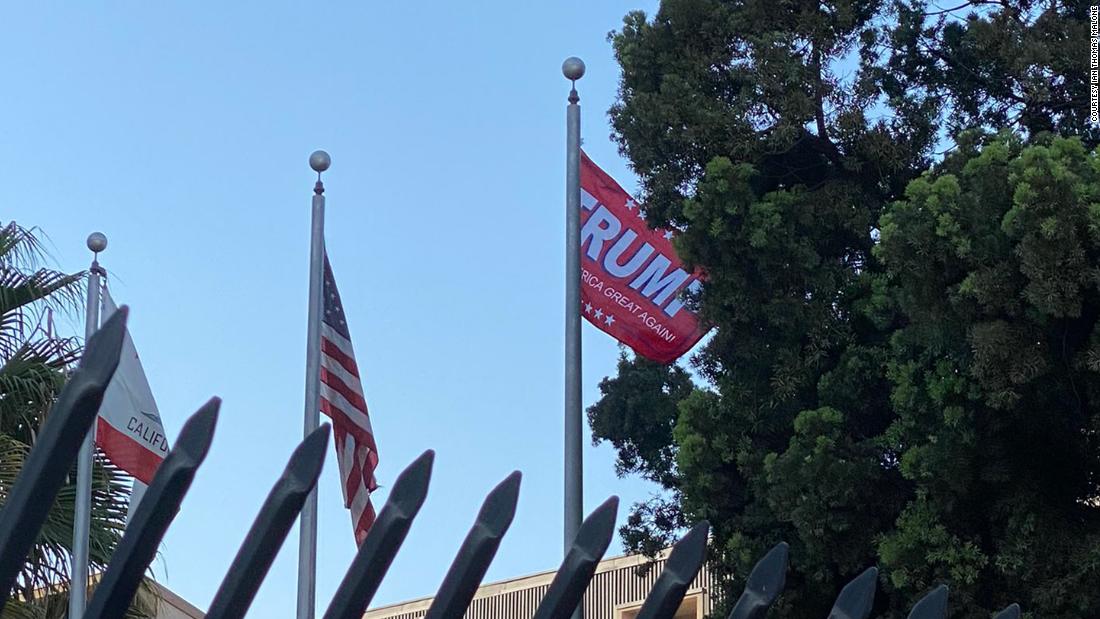 Unauthorized Trump Campaign Flag In Front Of A California Police