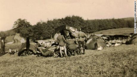 The wreckage of Frank Murphy&#39;s plane, Aw-R-go on Oct 10, 1943 near Munster, Germany.