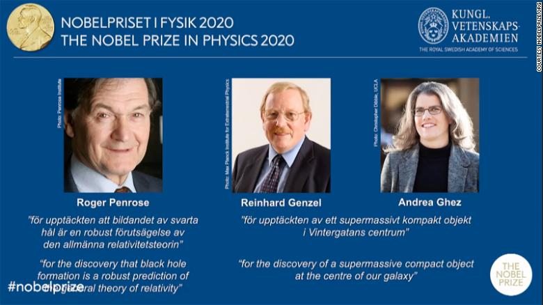 Bu yılın Nobel Fizik Ödülü, Roger Penrose, Reinhard Genzel ve Andrea Ghez'e verildi.