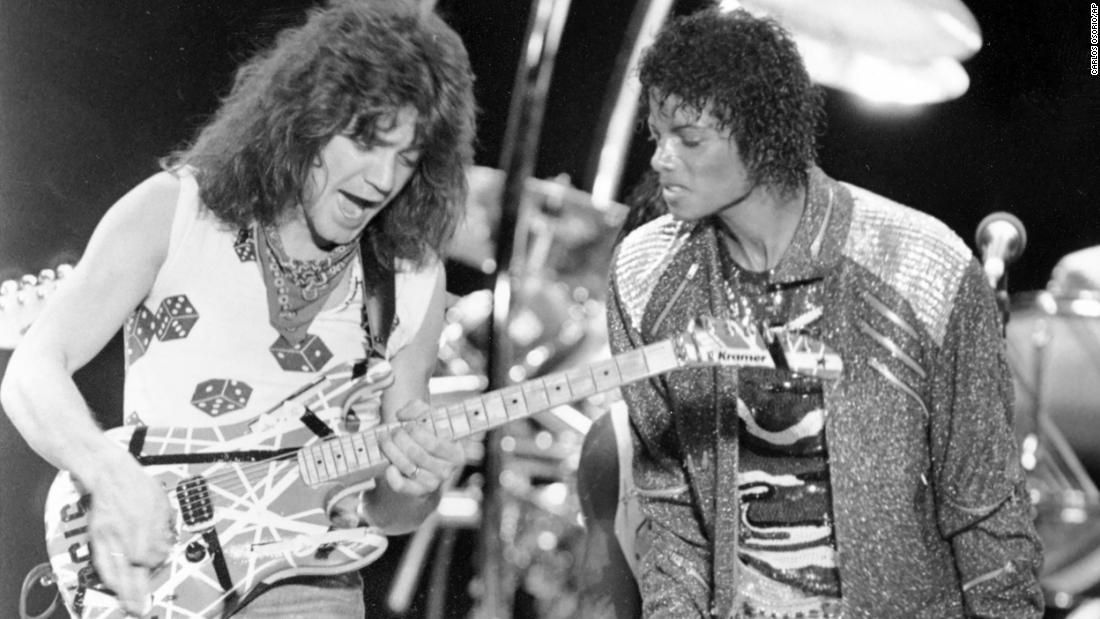 Van Halen performs &quot;Beat It&quot; with Michael Jackson during Jackson&#39;s Victory Tour in Irving, Texas. Van Halen famously lent his guitar chops to the song, a smash 1983 hit from the landmark &quot;Thriller&quot; album.