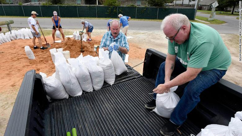 Sandbags were provided by Okaloosa County on Florida&#39;s Gulf Coast Tuesday in preparation for the potential arrival of Hurricane Delta.