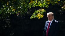 U.S. President Donald Trump exits the Oval Office and walks toward Marine One on the South Lawn of the White House on September 30, 2020 in Washington, DC. President Trump is traveling to Minnesota for a fundraising event and a campaign rally. (Photo by Drew Angerer/Getty Images)