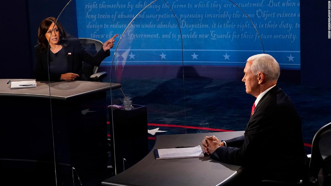 Harris addresses Vice President Mike Pence during the &lt;a href=&quot;http://www.cnn.com/2020/10/07/politics/gallery/2020-vice-presidential-debate/index.html&quot; target=&quot;_blank&quot;&gt;vice presidential debate&lt;/a&gt; in October 2020.