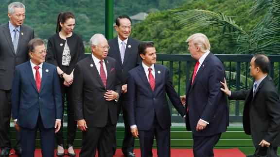 United States President Donald Trump joins South Korea's President Moon Jae-in, Malaysia's Prime Minister Najib Razak, Mexico's President Enrique Pena Nieto, Singapore's Prime Minister Lee Hsien Loong, New Zealand's Prime Minister Jacinda Ardern and Taiwan's representative James Soong to take part in a 