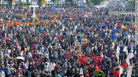 Protesters gather in Jakarta Thursday to demonstrate against the law.