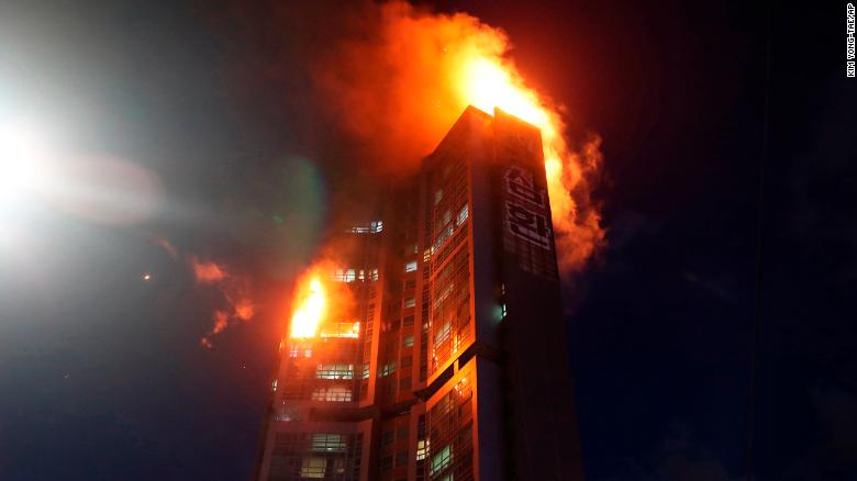 The fire broke out at an apartment building in Ulsan, South Korea, on October 9.