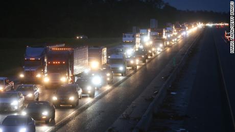 Traffic is jammed on I-10 westbound amid evacuations ahead of Hurricane Delta on Thursday in Lake Charles, Louisiana