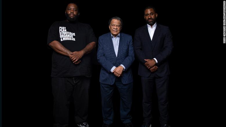 From left, Greenwood bank founders Michael "Killer Mike" Render, former Atlanta Mayor Andrew Young and Bounce TV founder Ryan Glover