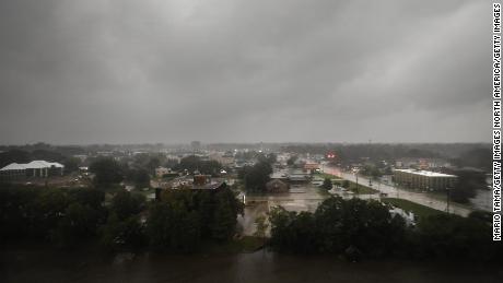 Rain from Hurricane Delta pours on Lafayette, Louisiana, on Friday, on October 9. 