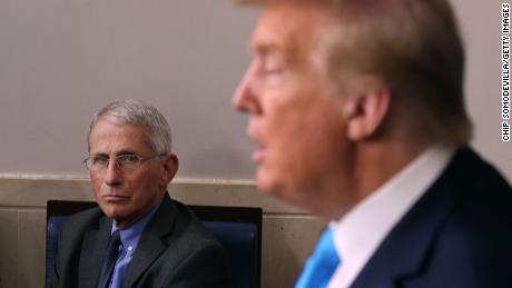 WASHINGTON, DC - APRIL 07: Anthony Fauci, director of the National Institute of Allergy and Infectious Diseases, listens to U.S. President Donald Trump speak to reporters following a meeting of the coronavirus task force in the Brady Press Briefing Room at the White House on April 7, 2020 in Washington, DC. The president today removed the independent chairman of a committee tasked with overseeing the roll out of the $2 trillion coronavirus bailout package.  (Photo by Chip Somodevilla/Getty Images)