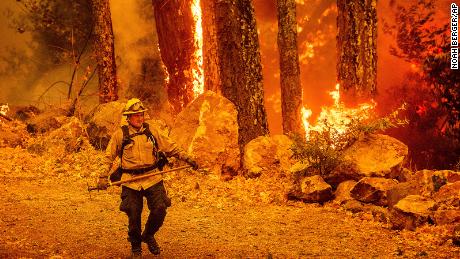 A firefighter on scene of the Glass Fire in Calistoga, California, on October 1. 
