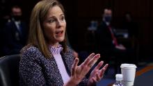 WASHINGTON, DC - OCTOBER 14: Supreme Court nominee Judge Amy Coney Barrett testifies before the Senate Judiciary Committee on the third day of her Supreme Court confirmation hearing on Capitol Hill on October 14, 2020 in Washington, DC. Barrett was nominated by President Donald Trump to fill the vacancy left by Justice Ruth Bader Ginsburg who passed away in September. (Photo by Jonathan Ernst-Pool/Getty Images)