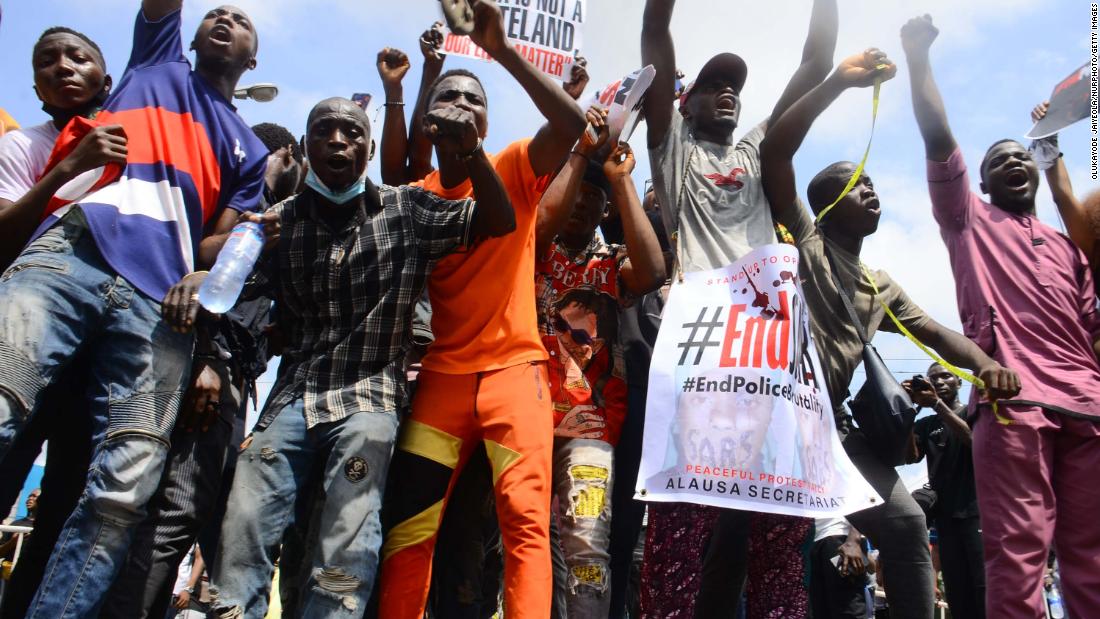 Demonstrators rally on October 13.