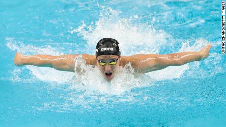 Seto competes in the 200m butterfly final of the FINA Champions Swim Series in Beijing, China. 