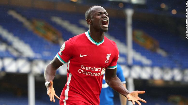 Sadio Mane celebrates after giving Liverpool the lead.