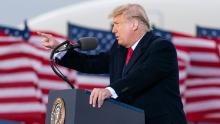 President Donald Trump speaks during a campaign rally at Muskegon County Airport, Saturday, Oct. 17, 2020, in Norton Shores, Mich. (AP Photo/Alex Brandon)