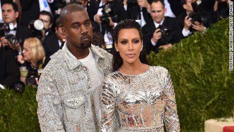 Kanye West and Kim Kardashian at the Costume Institute Gala at Metropolitan Museum of Art on May 2, 2016 in New York City.