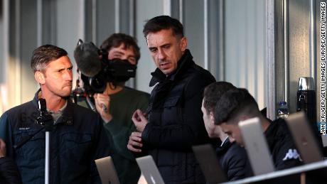 Gary Neville looks on during the EFL Trophy match between Salford and Manchester United U21 at The Peninsula Stadium in September.