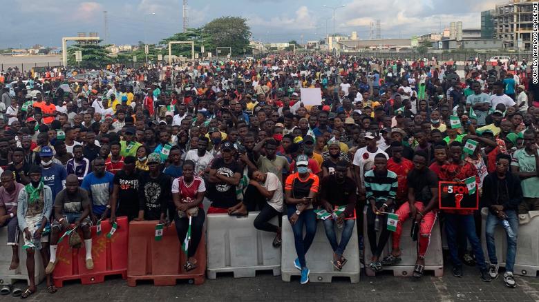 Protesters at Lekki toll gate in Lagos on Oct. 20.