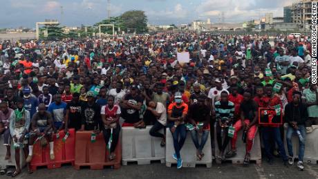 Protesters at Lekki toll gate in Lagos on Oct. 20.