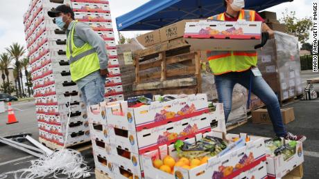 Boxes of food are distributed by the Los Angeles Regional Food Bank.