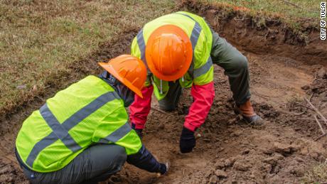 The excavation at Oaklawn Cemetery in Tulsa, Oklahoma, resumed Monday.