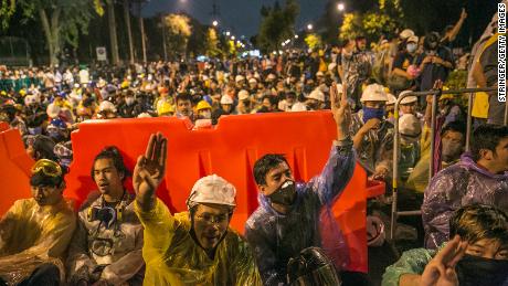  Pro-democracy protesters attend a rally on October 21, 2020 in Bangkok, Thailand. 