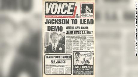 The Voice on November 2, 1985 with the news that American civil rights activist, Jesse Jackson would lead an anti-Apartheid rally in London.