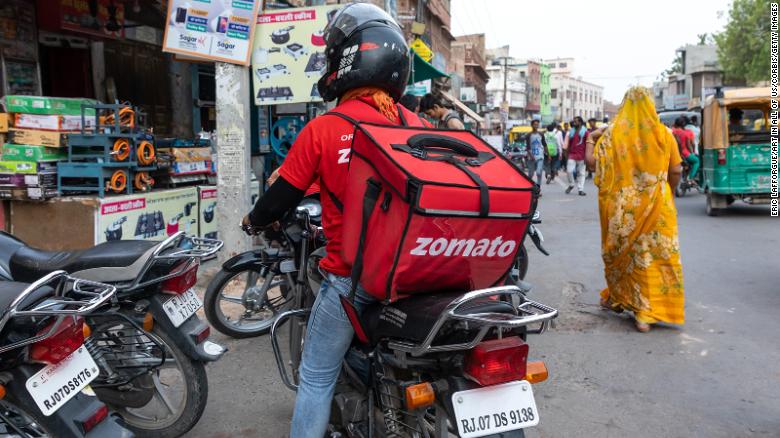 A biker from food delivery company Zomato in Bikaner, India. 