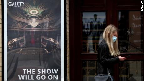 A sign outside the Gaiety Theatre in Dublin&#39;s city centre. Ireland has reimposed a national lockdown for six weeks in a bid to combat the rise in cases of the virus.