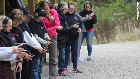 Licensed gun instructor Kelly Pidgeon trains students at &quot;Armed and Feminine,&quot; her gun range for female gun owners in west central Pennsylvania on October 4, 2020.