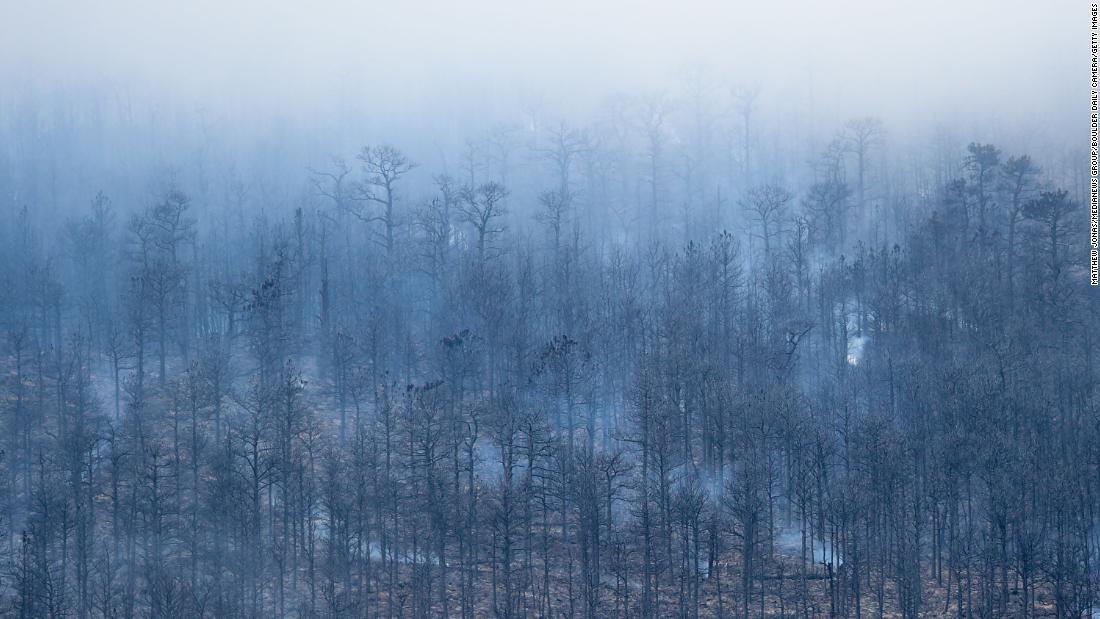 Structures burned by the Cal-Wood Fire are seen in Boulder County, Colorado, on October 18.