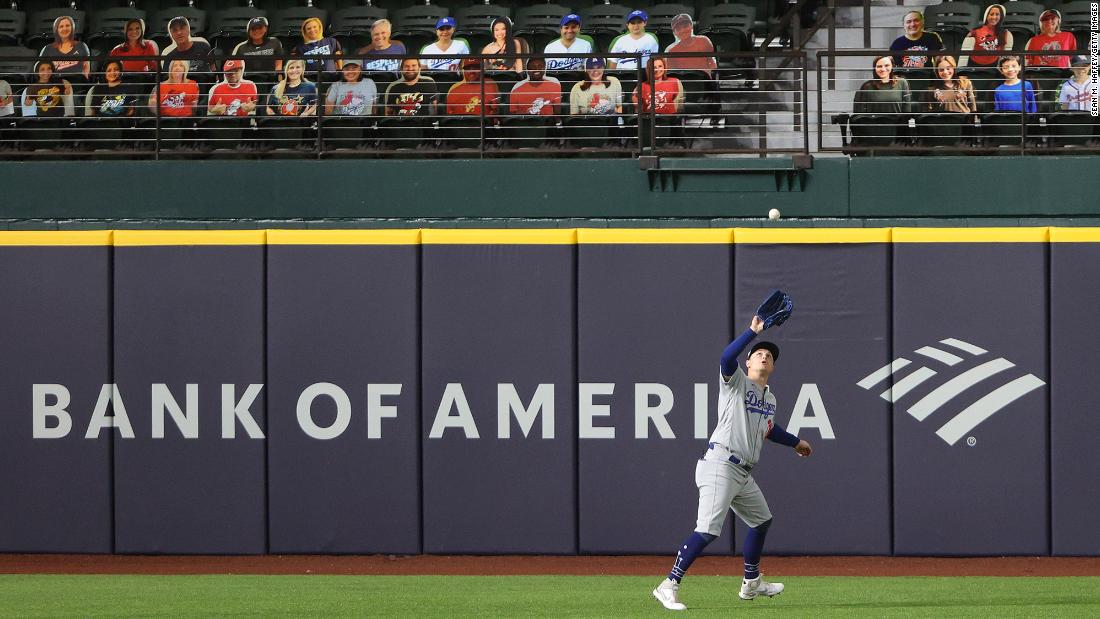 Joc Pederson catches a fly ball in the second inning of Game 3.