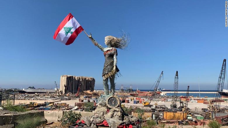 A Lebanese artist created an inspiring statue out of glass and rubble from the Beirut port explosion