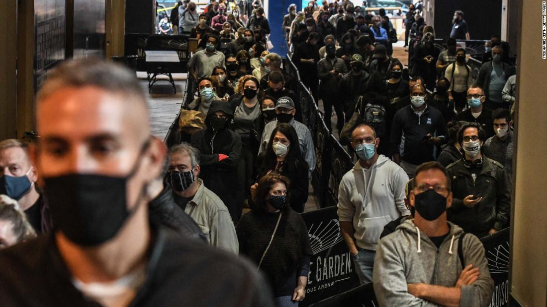 People wait in a line to vote early in New York City on October 24. Because of the coronavirus pandemic, the state of New York was allowing early voting for the first time.