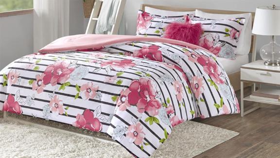 Comfort Spaces Zoe Comforter Set Printed Striped Floral Design