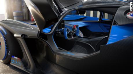In order to reduce weight, the interior of the Bugatti Phillips is shown in the picture. In some other Bugatti cars, no shiny metal or stitched leather is seen.