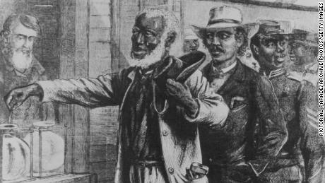 This 1867 illustration from Harper&#39;s Weekly shows African-American men voting in a state election in the South during Reconstruction. Although Black men were allowed to vote after the Civil War, voting rights for African Americans were continually eroded until the 1960s.