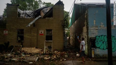 Washington Gardens Apartments in New Orleans collapsed from Hurricane Zeta&#39;s winds.