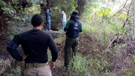 Members of Mexico&#39;s National Commission for the Search of Persons (CNBP) pictured searching a site in the town of Salvatierra.