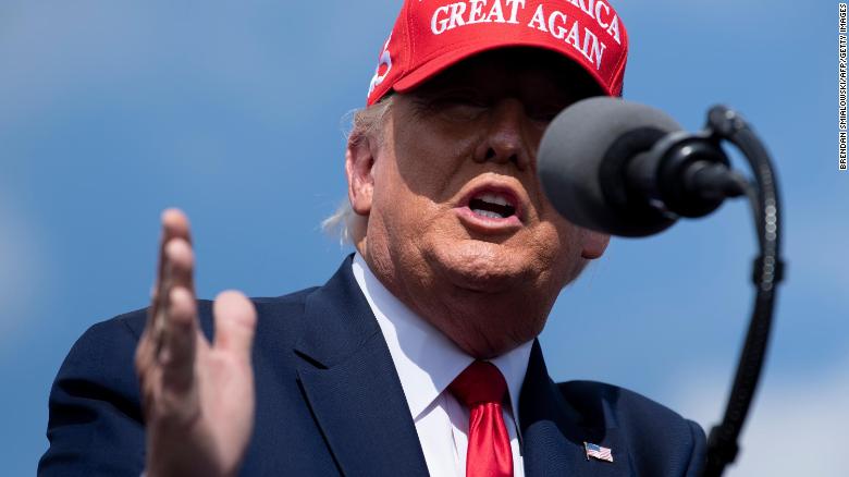 US President Donald Trump speaks at a &quot;Make America Great Again&quot; rally at Raymond James Stadium&#39;s parking lot on October 29, 2020, in Tampa, Florida.