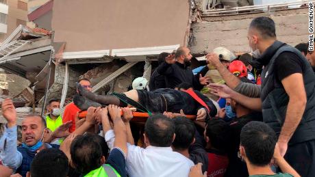 On Friday, rescuers and locals found an injured person among the debris of a collapsed building in Izmir.