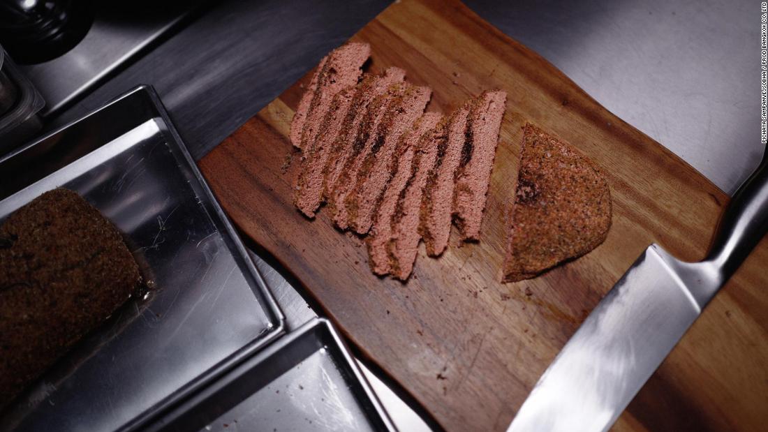 When cooked, the sliced &quot;meat&quot; has the look and texture of a meatloaf or burger, says Kittibanthorn. The feather protein has no taste, he says, which means it&#39;s very flexible; it relies completely on seasoning for flavor. 
